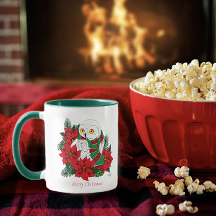 Mug Chouette neigeuse Poinsettias rouges Noël