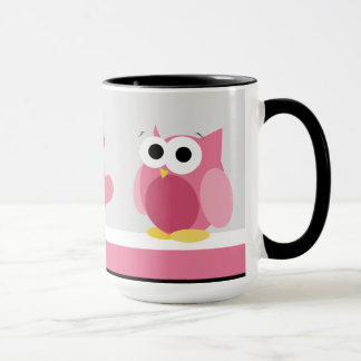 Mug Chouette rose amusante aux coeurs - 15 oz de musca