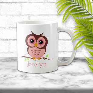 Mug Chouette rose caricature mignonne