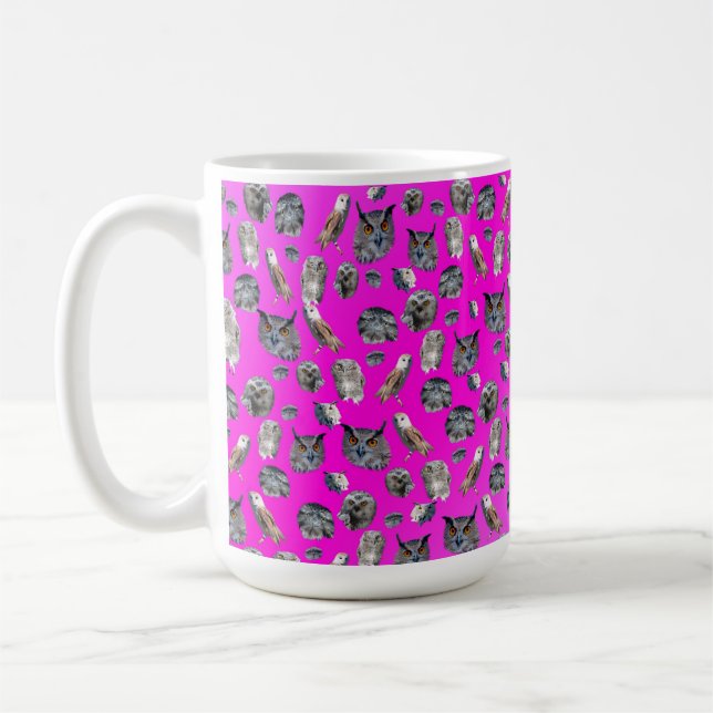Mug Chouette rose Motif, (Gauche)