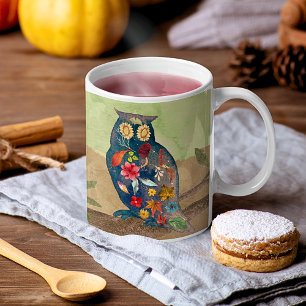 Mug Chouette Rustique D'Automne Avec Fleurs Inspiratio