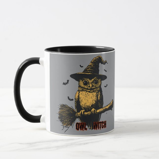 Mug Chouette Sorcière Halloween Magique Café Oiseau Mi (Gauche)