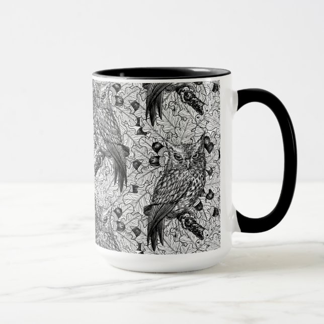 Mug Chouettes dans le chêne, noir et blanc (Droite)