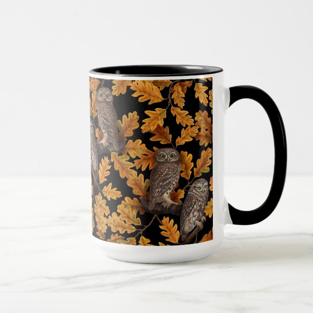Mug Chouettes d'automne sur noir (Droite)