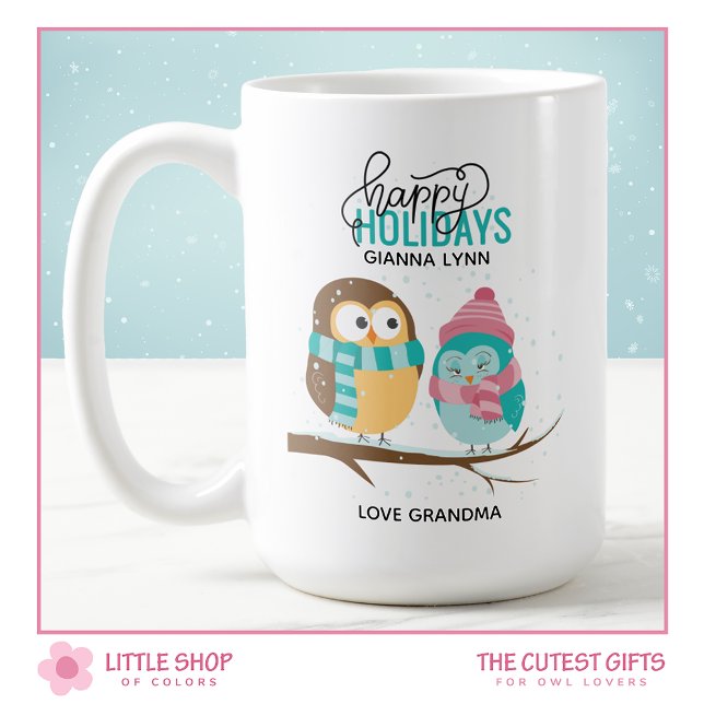 Mug Chouettes d'hiver personnalisables Fêtes de Noël (Créateur téléchargé)