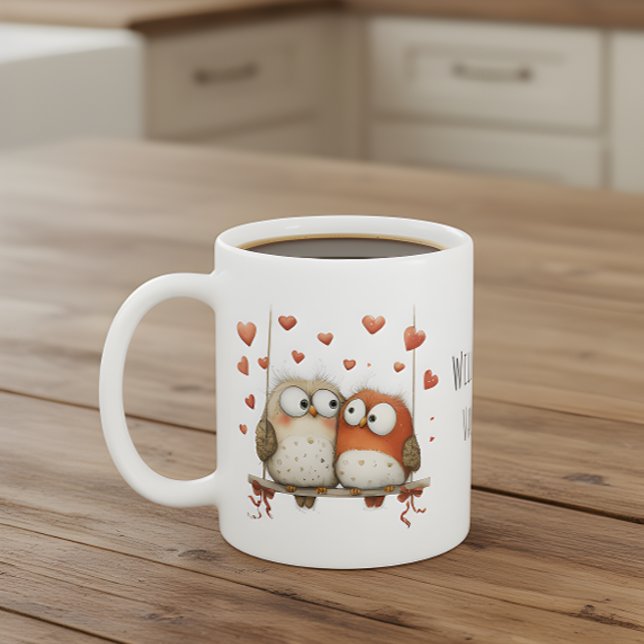 Mug Chouettes Mignonnes Amoureuses Seras-Tu Ma Saint-V (Créateur téléchargé)