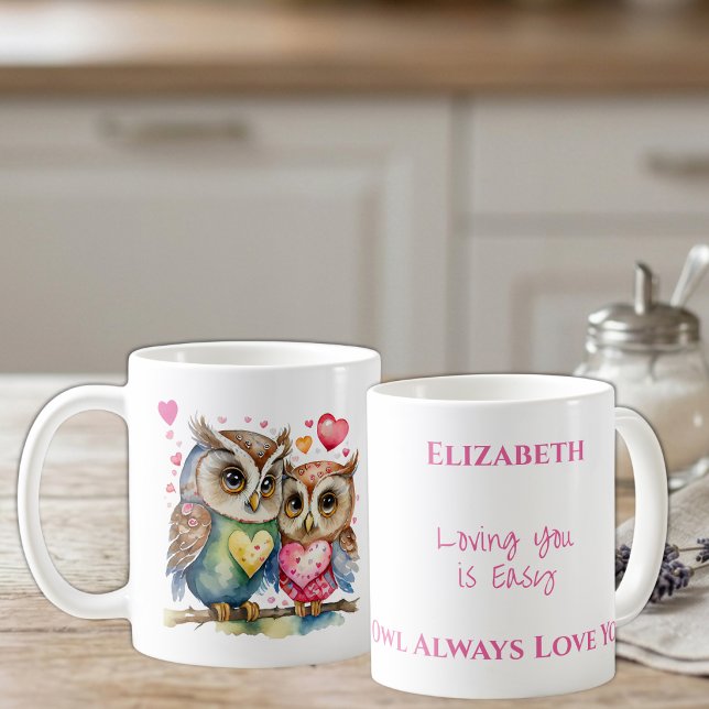 Mug Chouettes mignonnes vous aimant nom personnalisé r (Créateur téléchargé)