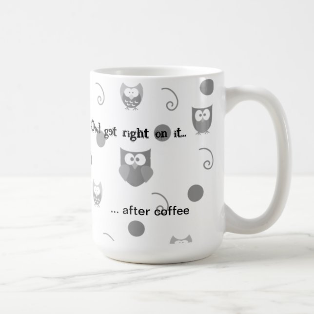 Mug Chouettes Noires Blanches Dots Frottent Après Café (Droite)