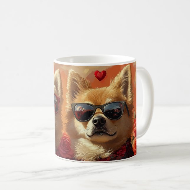 Mug Chow Chow avec roses du cœur pour la Saint-Valenti (Devant droit)
