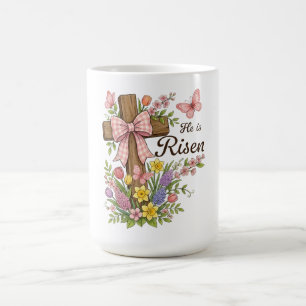 Mug Chrétien- Il est Ressuscité Croix Florale Religieu