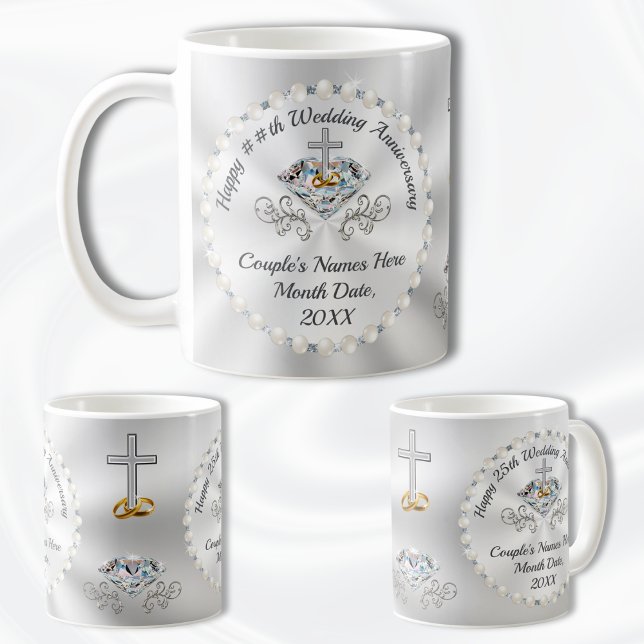 Mug CHRISTIAN, 10e, 60e, 25e Anniversaire Mugs, (Cheap, Christian Anniversary Gifts. Personalized Wedding Anniversary Gift Ideas. Christian couple.)