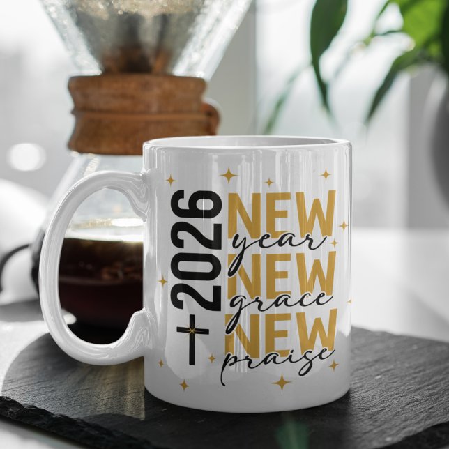 Mug Christian 2026 New Year Custom Scripture Cross (Black & gold faith design for a hopeful new year.
Change the verse or add your word of the year.)