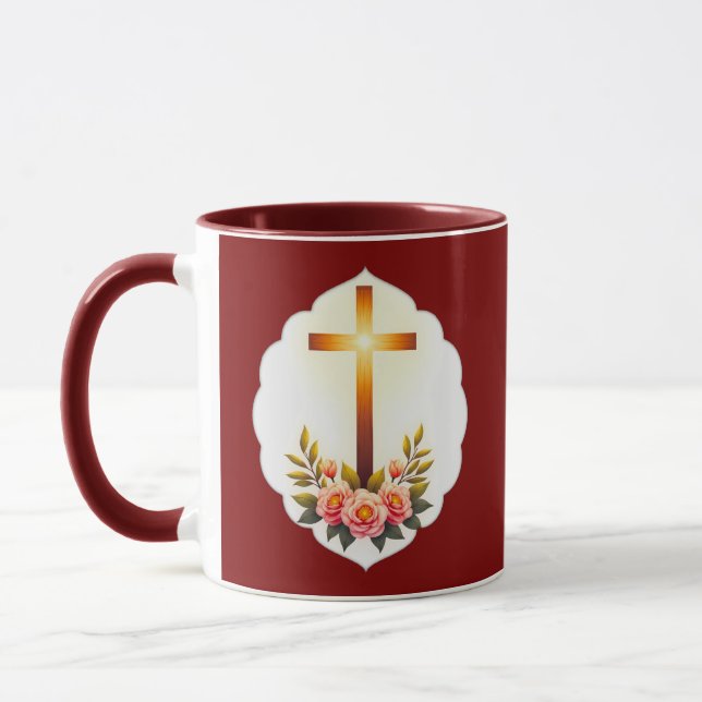 Mug Christian Easter Cross with Flowers – caneca (Gauche)