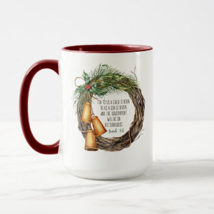 Mug Christian Noël Nativité Écriture Wreath Red