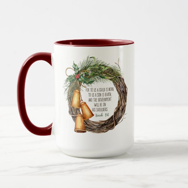 Mug Christian Noël Nativité Écriture Wreath Red (Gauche)