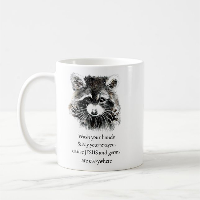 Mug Christian Washroom Lavez vos mains Raccoon Animal (Gauche)