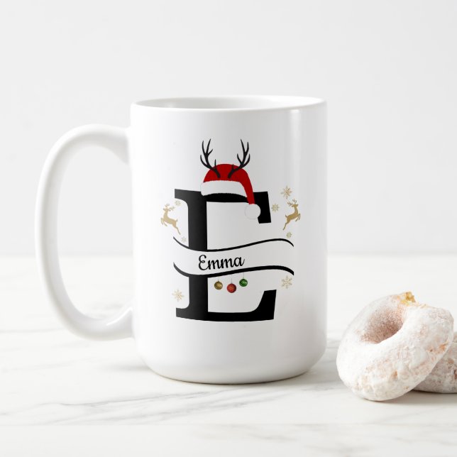 Mug Christmas Alphabet Collection – Letter E Design (Avec donut)