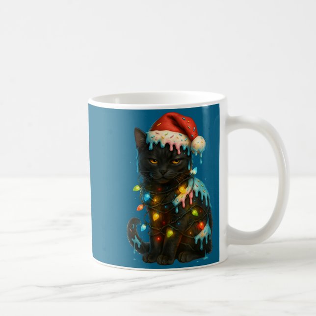 Mug Christmas Black Cat Ice Cream Drip Santa Hat Cute  (Droite)