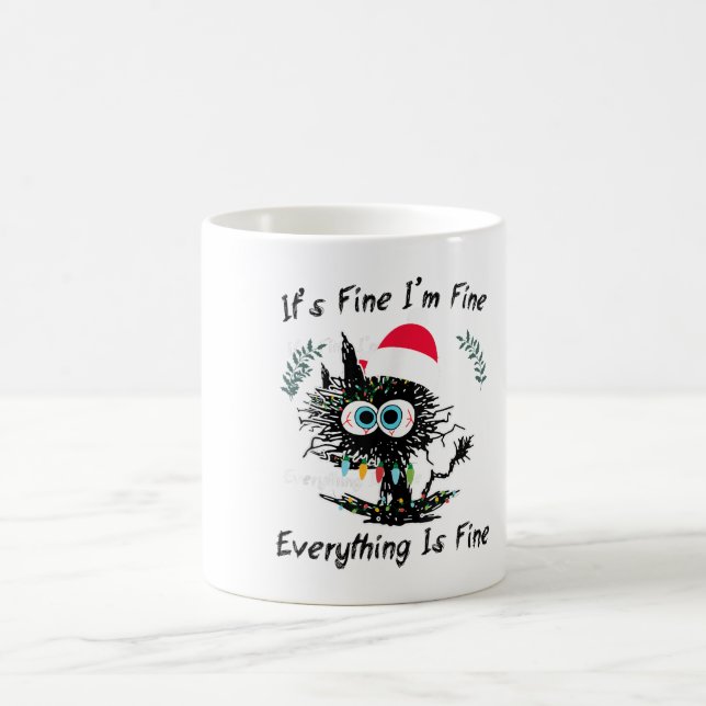 Mug Christmas Black Cat Panic Humor It’s Fine Everythi (Centre)