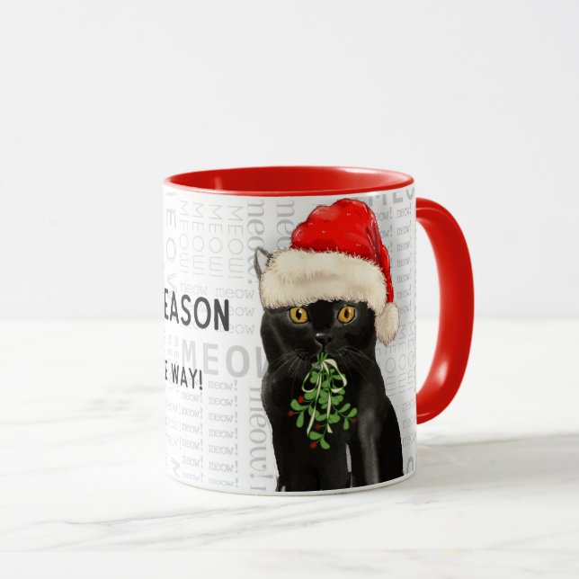 Mug Christmas Cat Black Bombay race (Devant droit)