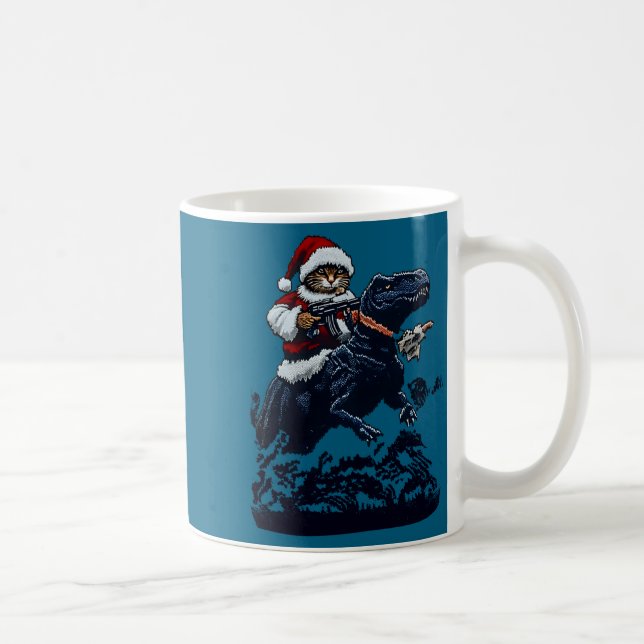 Mug Christmas Cat In Santa Hat Holding A Gun And Dinos (Droite)