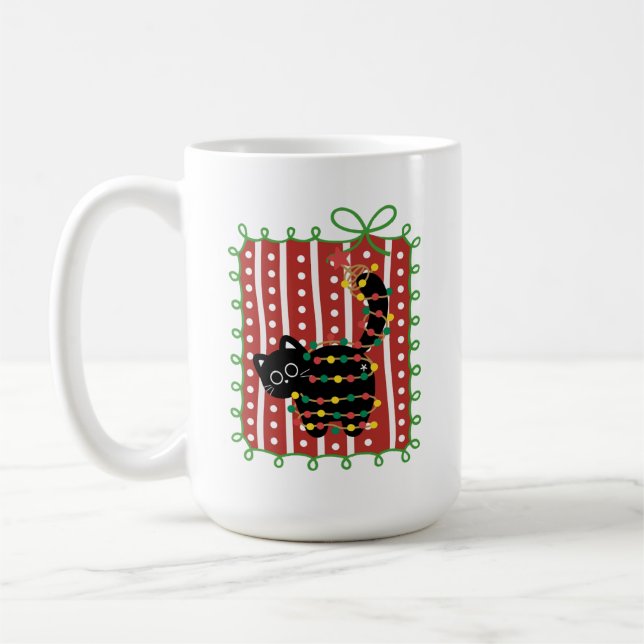 Mug Christmas Cat Tangled in Lights – Cute Funny  (Gauche)