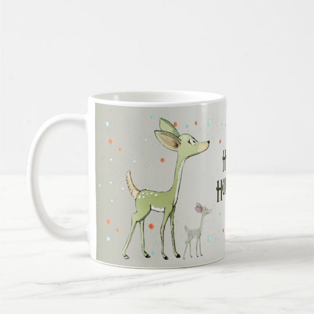 Mug Christmas Celebration Green Deers Holidays Cute (Gauche)
