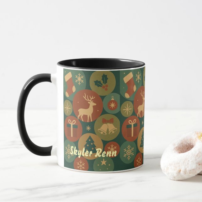 Mug Christmas Circles Pattern (Avec donut)