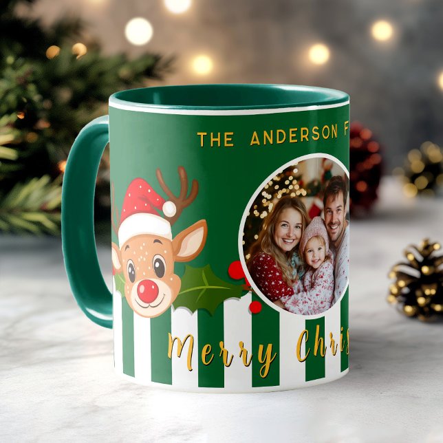 Mug Christmas Cute Père Noël Reindeer & Holly Photo de (Christmas Cute Santa Reindeer & Holly Family Photo Mug)