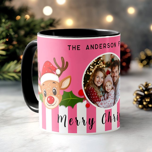 Mug Christmas Cute Père Noël Reindeer & Holly Photo de (Christmas Cute Santa Reindeer & Holly Family Photo Mug)