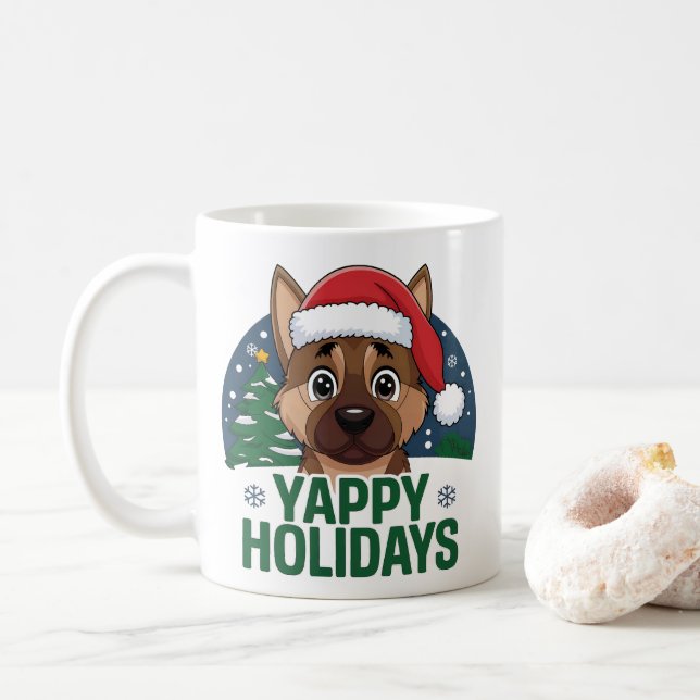 Mug Christmas German Shepherd Dog GSD Yappy Holidays (Avec donut)