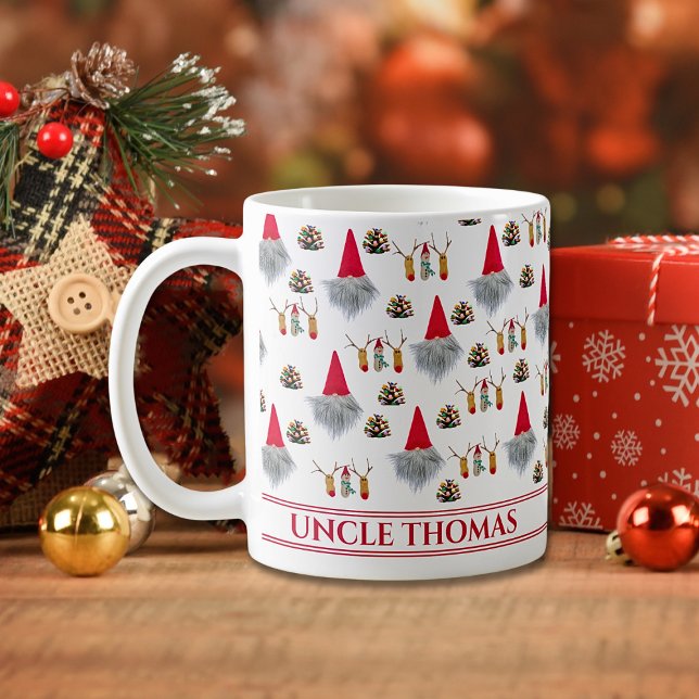 Mug Christmas Gift For Uncle, Gnome & Reindeer Pattern (Créateur téléchargé)