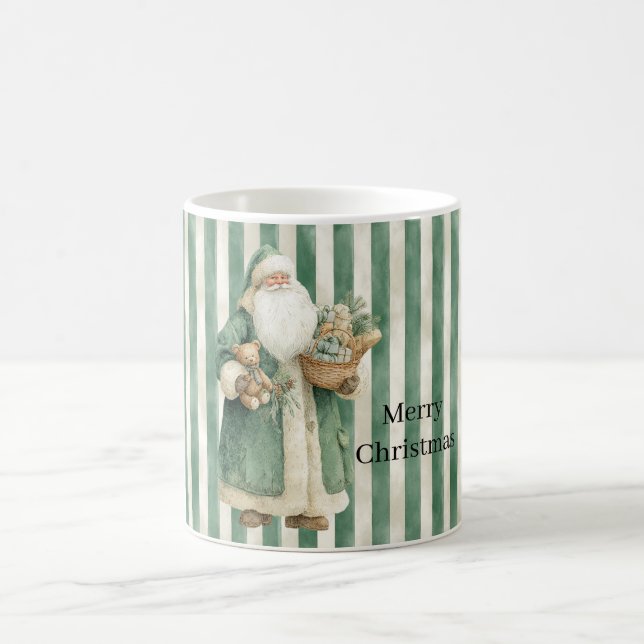 Mug Christmas Green Stripes Teddy Bear Gifts Santa (Centre)