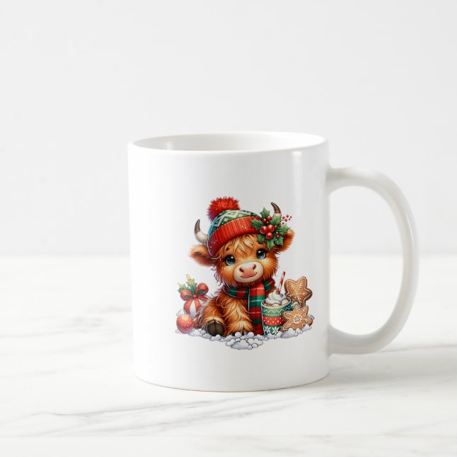 Mug Christmas Highland Cow Cute Heifer Cow Santa Hat M (Droite)