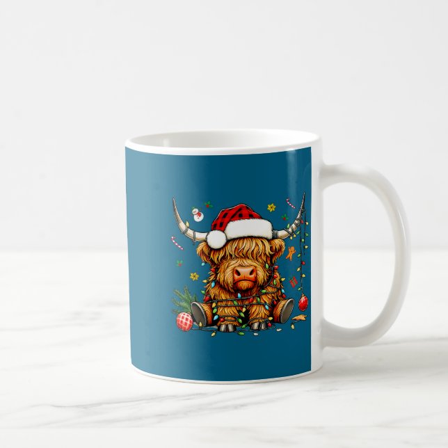 Mug Christmas Highland Cow Xmas Santa Hat Wooly Farm A (Droite)