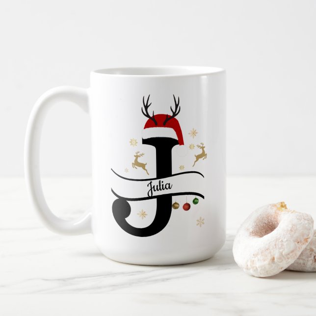 Mug Christmas Letter J Alphabet  (Avec donut)