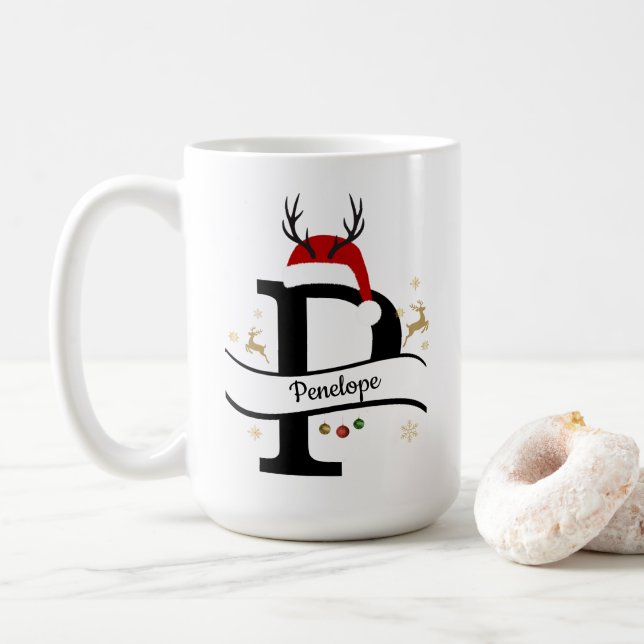 Mug Christmas Letter P Alphabet  (Avec donut)