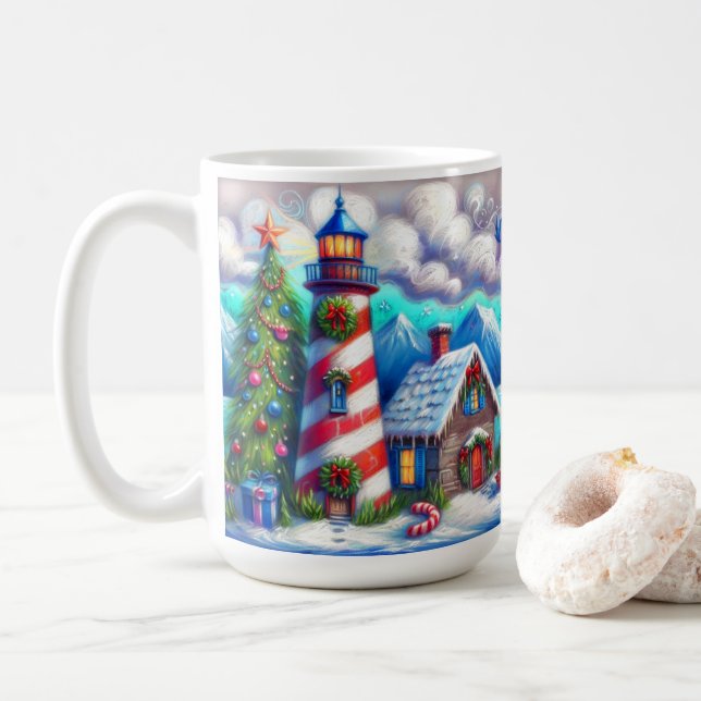 Mug Christmas Lighthouse Nautical Coastal Mountain (Avec donut)