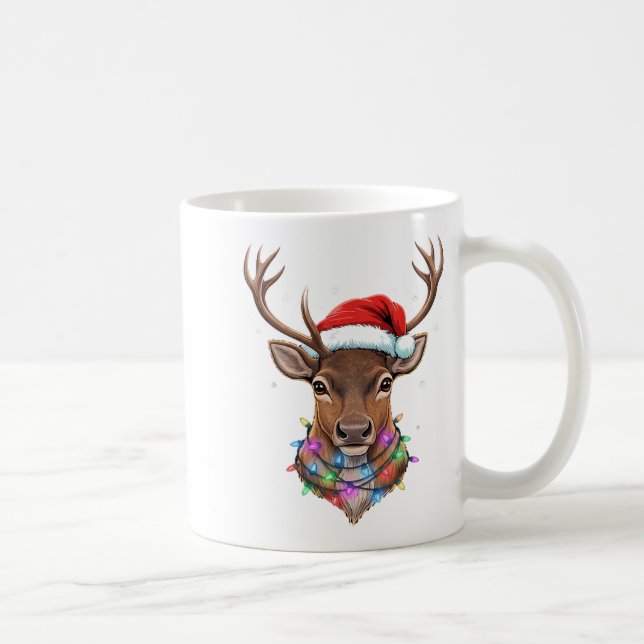 Mug Christmas Lights Reindeer Santa Hat Cute Xmas Paja (Droite)
