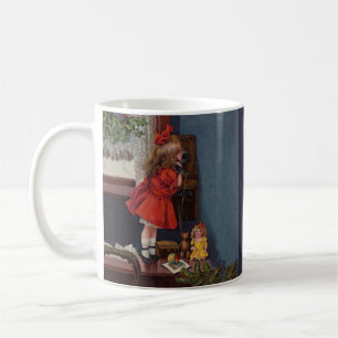 Mug Christmas Little Girl Téléphone Antique