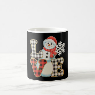 Mug Christmas Love Cute Snowman Buffalo Plaid Winter