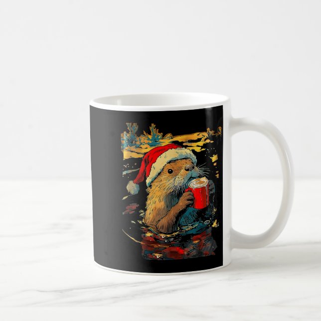 Mug Christmas Otter Drinks Coffee Art Print  (Droite)