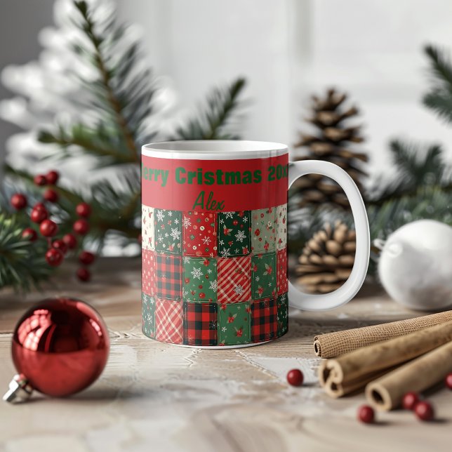 Mug Christmas patchwork pattern green red (Créateur téléchargé)