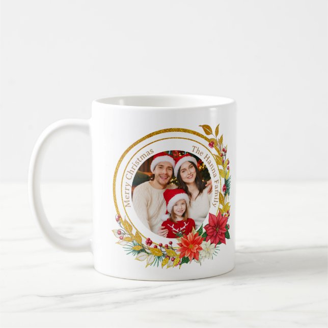 Mug Christmas Photo - Gold Glitter Wreath Family (Gauche)