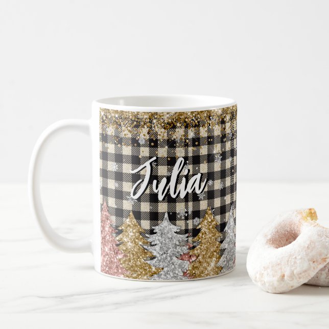 Mug Christmas Plaid And Glitter With Name (Avec donut)
