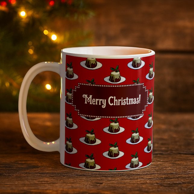 Mug Christmas Pudding Merry Christmas! Holly Pattern (Créateur téléchargé)