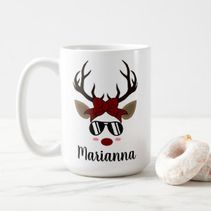 Mug Christmas Reindeer rouge cheveux arc noir lunettes