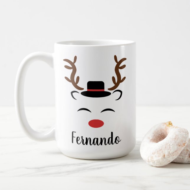 Mug Christmas Reindeer rouge nez noir casquette person (Avec donut)