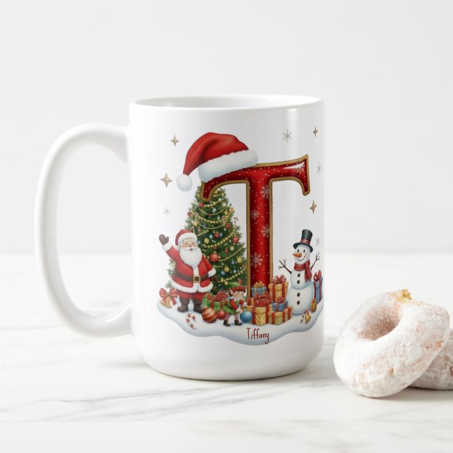 Mug Christmas Santa Claus Snowman Elf Alphabet T  (Avec donut)