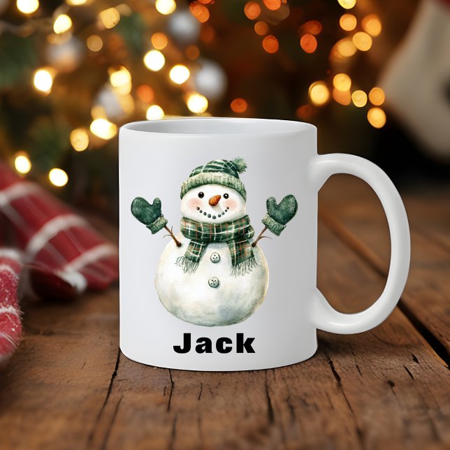 Mug Christmas Snowman Green Casquette Nom personnalisé (Christmas Snowman Green Hat Custom Name Coffee Mug
)